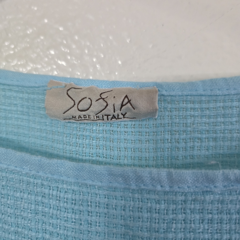 Sofia Made In Italy Linen Top L Oversized Boxy Textured Lagenlook Aqua Blue - Picture 4 of 6